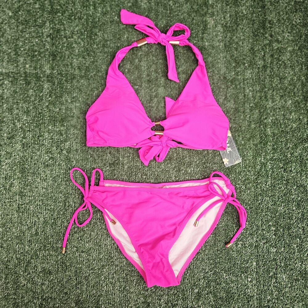 BMJL Womens Bikini Set Small Hot Pink Halter Push Up Tie Side Swimsuit